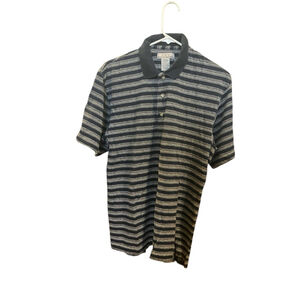 Eddie Bauer AKA Polo Shirt Size S Blue Striped Short Sleeve Casual 37% Linen